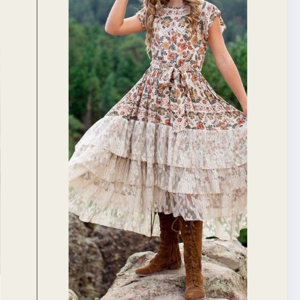 Mia Joy 6T, long flowy with lace, multi color, open back